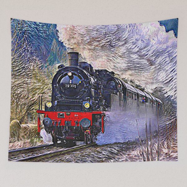 Item preview, Steam Engine Train in Snow Landscape Painting  designed and sold by TheTrainRoom.