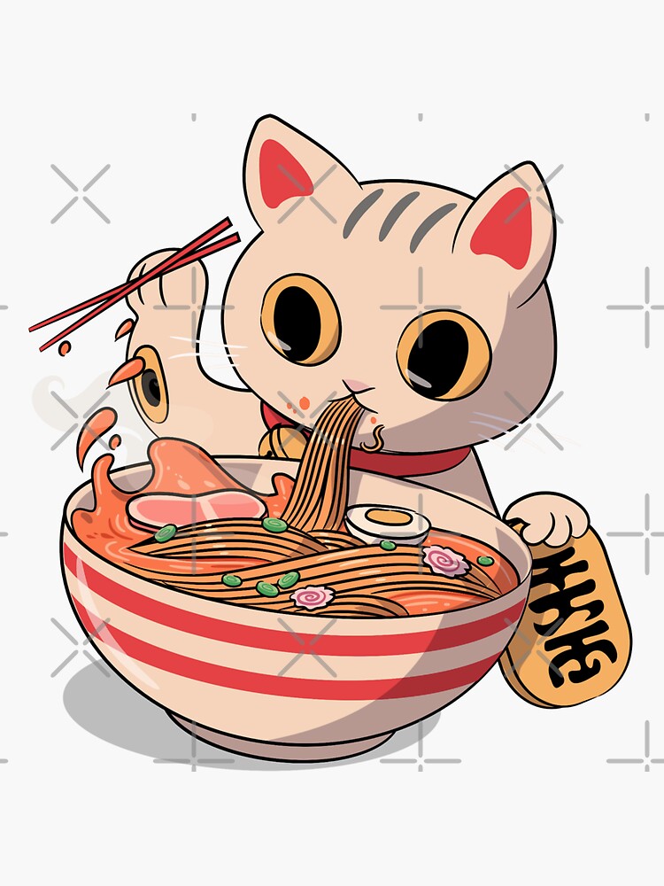 Japanese Cute Anime Kawaii Cat Eating Ramen Sticker For Sale By Emprezario Redbubble 7600