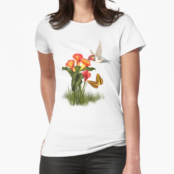 Hummingbird and Calla lilies Fitted T-Shirt