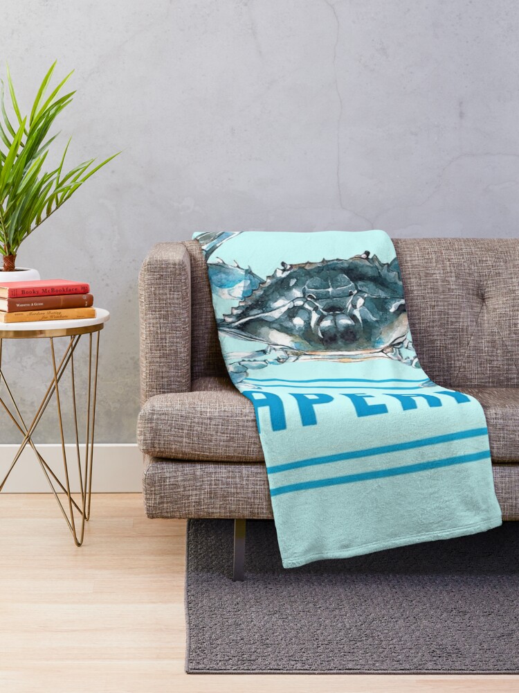 Throw Blanket, Chesapeake Bay Blue Crab Design designed and sold by Futurebeachbum
