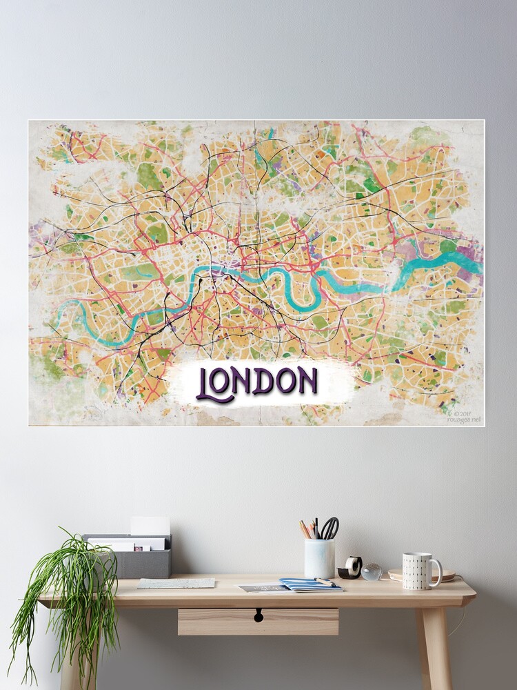 Thumbnail 2 of 3, Poster, Watercolor Map of London designed and sold by madday.