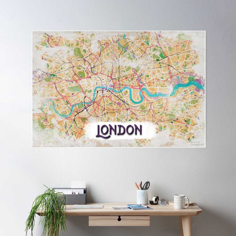 Watercolor Map of London Poster