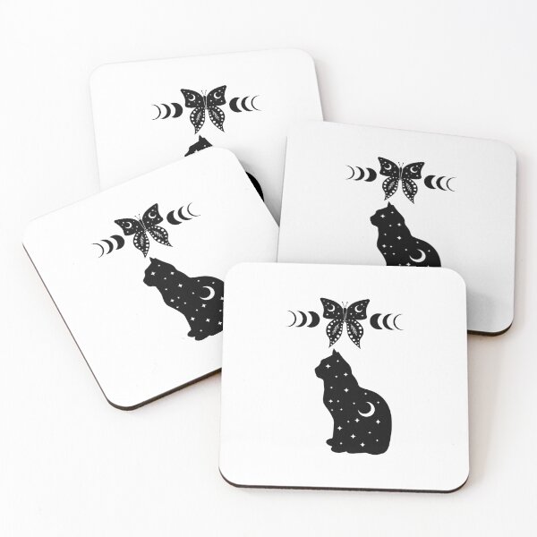 Item preview, Cute Black Lunar Cat with Butterfly Aesthetic Cat designed and sold by Amir  Kaddour.