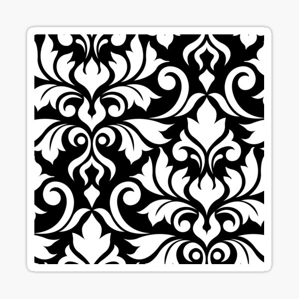 Damask Baroque Pattern Black on White Hand & Bath Towel by Natalie