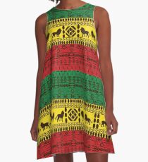 African Traditional Pattern Lions rasta A-Line Dress