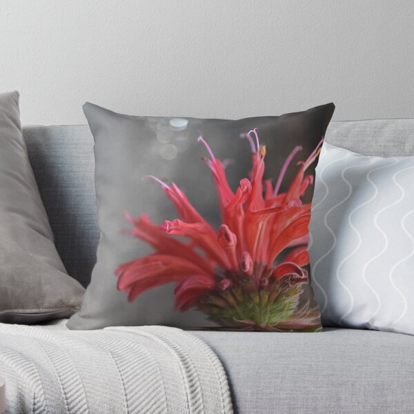 Red Monarda (Bee Balm) Throw Pillow