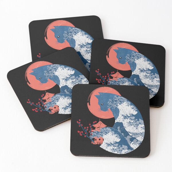 Item preview, Neko Kaiju Whimsical Theme Famous Great Wave Kanagawa Ukiyo-e designed and sold by Ngan-Jasmine.