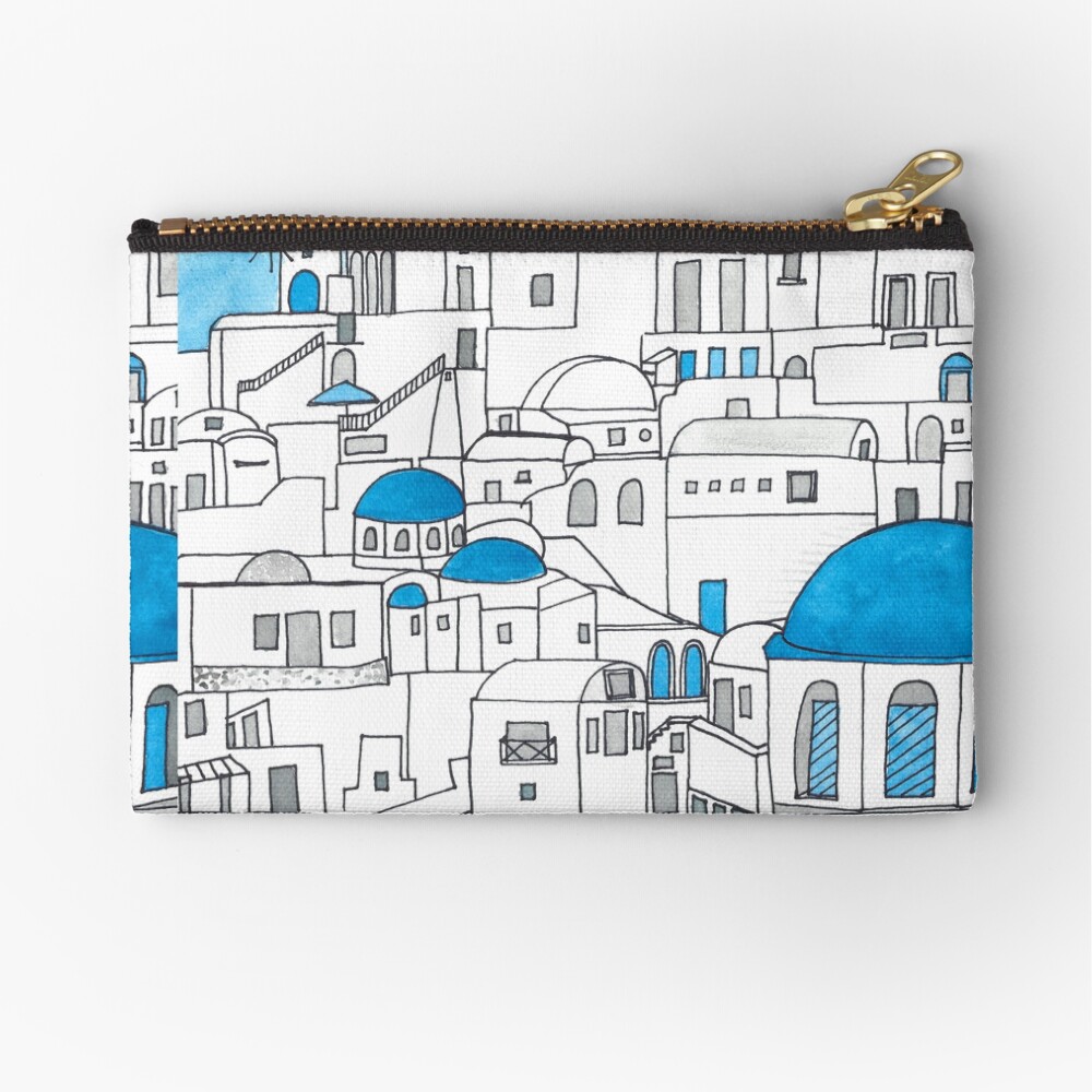 Santorini Blue and White Paradise Zipper Pouch