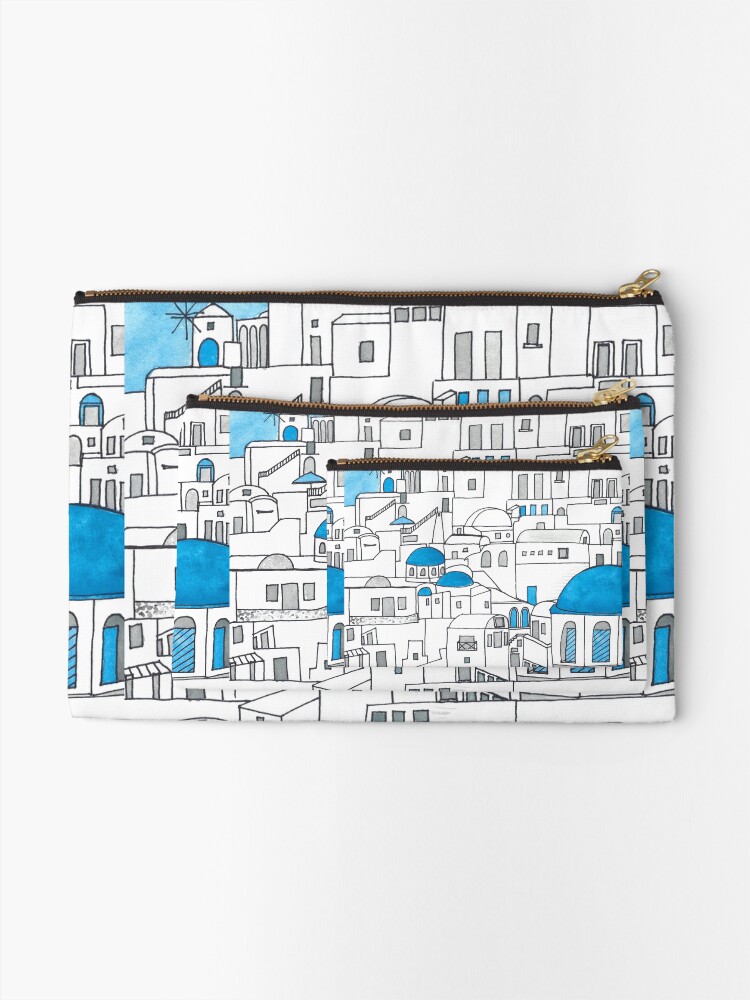 Alternate view of Santorini Blue and White Paradise Zipper Pouch