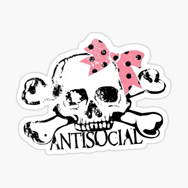 Antisocial Girly Skull Sticker