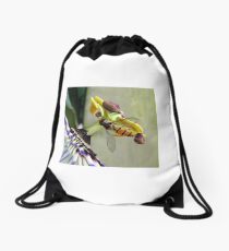 Hoverfly on a Passionflower Drawstring Bag
