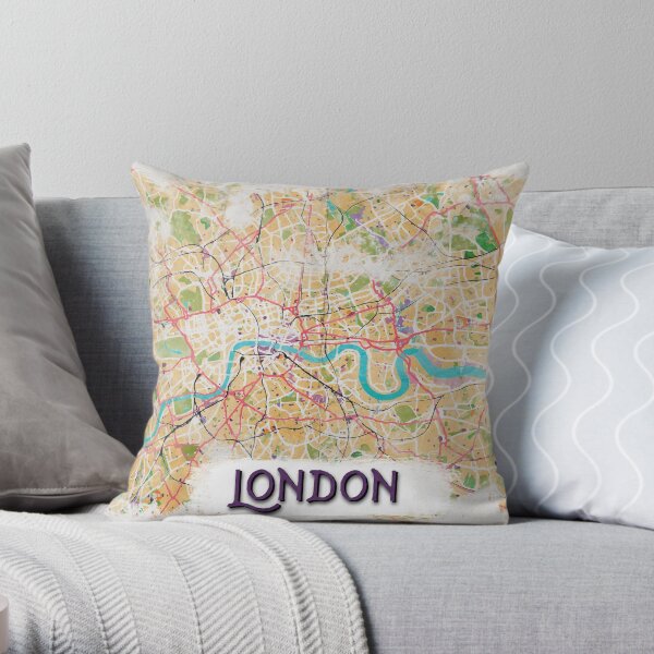 Watercolor Map of London Throw Pillow