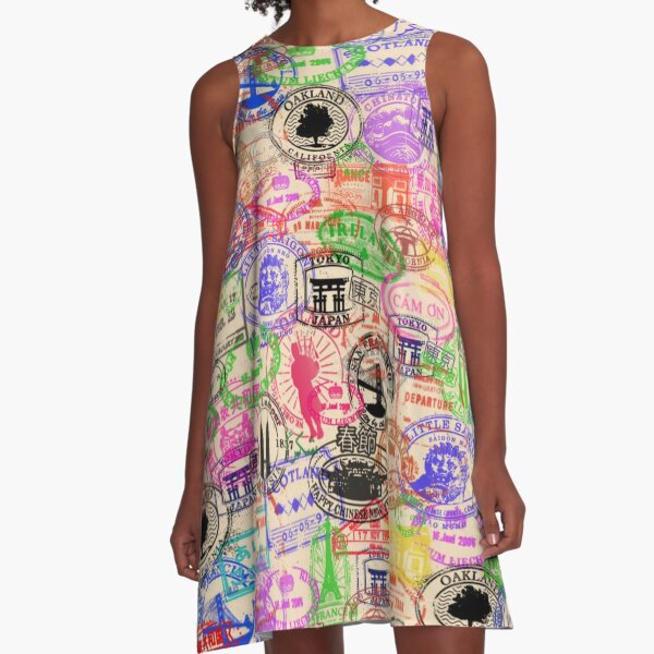 Vintage Passport Stamps A-Line Dress