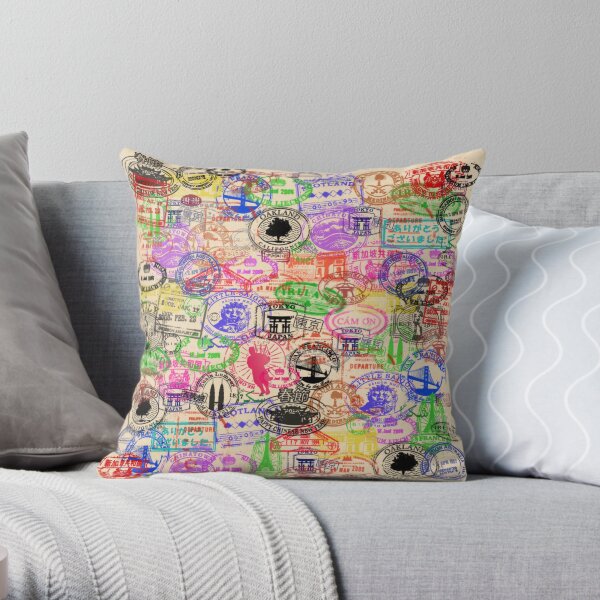 Vintage Passport Stamps Throw Pillow