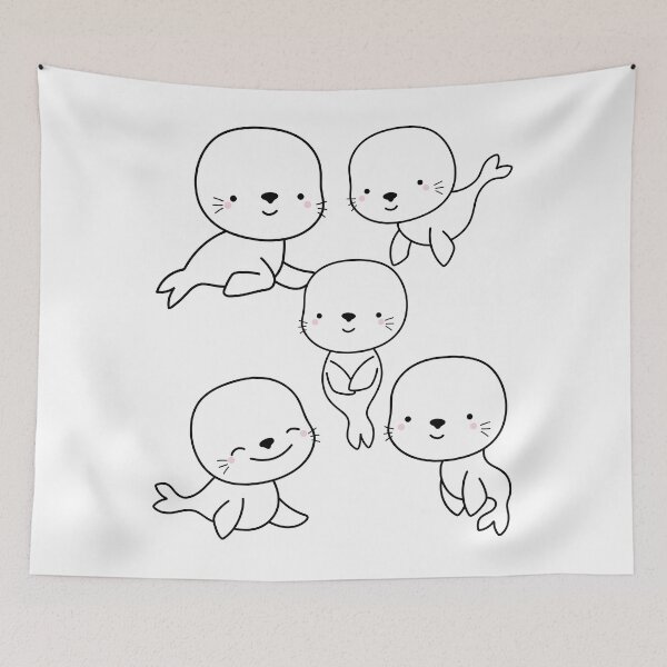 Item preview,  Five Cute Seals Play While Talking - Beautiful Sea Creatures designed and sold by ShaStyle ArtFo.