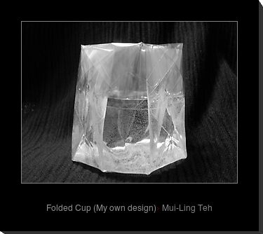 water-proof origami cup folded with clear plastic acetate