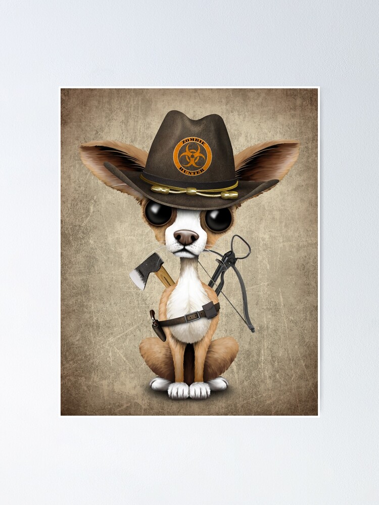 Chiot de Chihuahua mignon Chasseur de zombie Poster