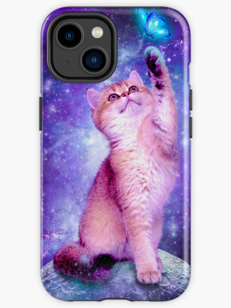 Pet s and solar system lover Galaxy Cat cute Purple Cat in space design iPhone Case