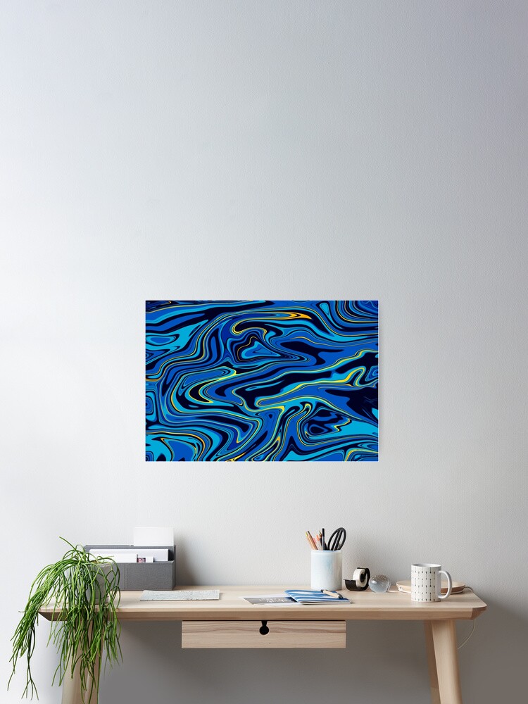 Thumbnail 2 of 3, Poster, Marble Blue Pattern With Golden Gradient designed and sold by PotluckPrints.