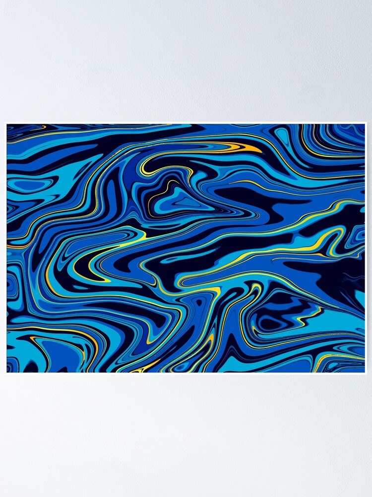 Thumbnail 1 of 3, Poster, Marble Blue Pattern With Golden Gradient designed and sold by PotluckPrints.