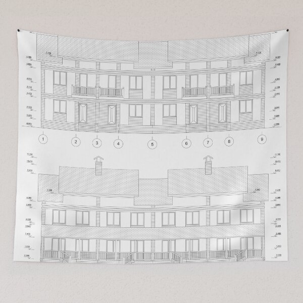 Item preview, Townhouse building detailed architectural technical drawing, vector blueprint designed and sold by Familyshmot.