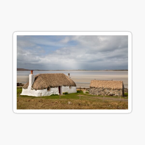 Thatched Cottage Traigh Bhalaigh North Uist.Scotland. Glossy Sticker