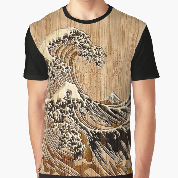 The Great Hokusai Wave in Bamboo Inlay Style Graphic T-Shirt