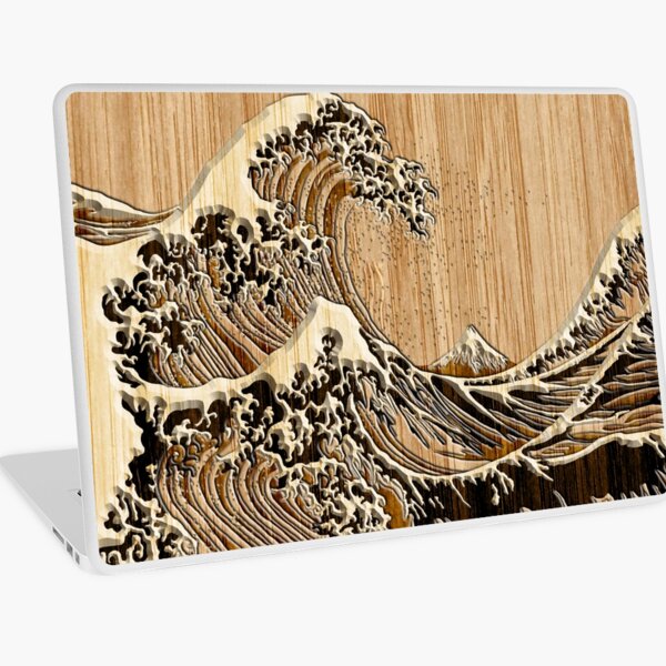The Great Hokusai Wave in Bamboo Inlay Style Laptop Skin