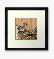 The Great Hokusai Wave in Bamboo Inlay Style Framed Print