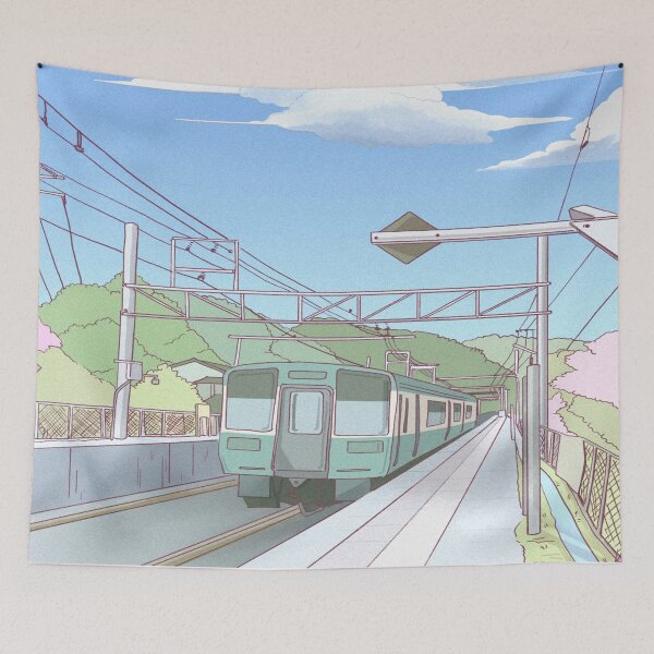 Item preview, Train Station Anime Background designed and sold by PotluckPrints.