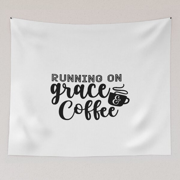Item preview, Running On Grace And Coffee - Funny Coffee Lovers Quotes Vintage designed and sold by Cupsofdreams.