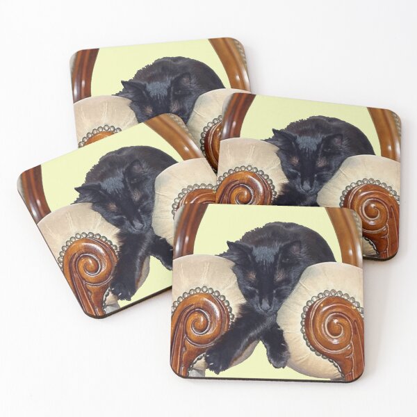 Item preview, Black Cat Slouched Between Two Chairs Legs Crossed designed and sold by taiche.