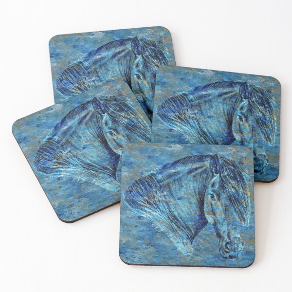 Item preview, Portrait of a Friesian - marbled blue-gold background version designed and sold by SylvieG18.