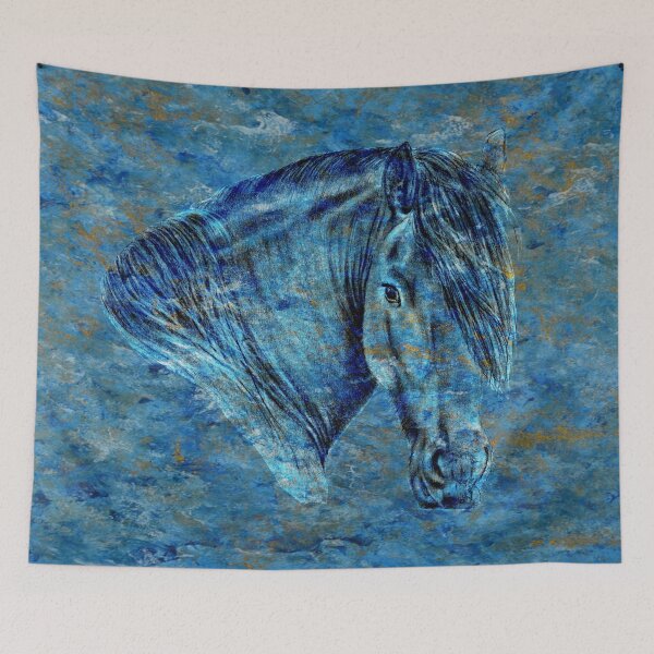 Item preview, Portrait of a Friesian - marbled blue-gold background version designed and sold by SylvieG18.