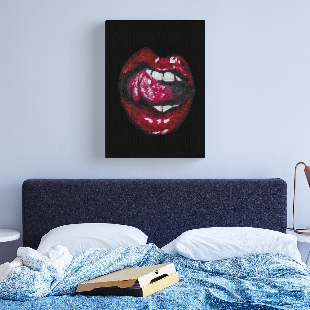 Painted lips on black background Canvas Print for Sale by SarahsDesignz12