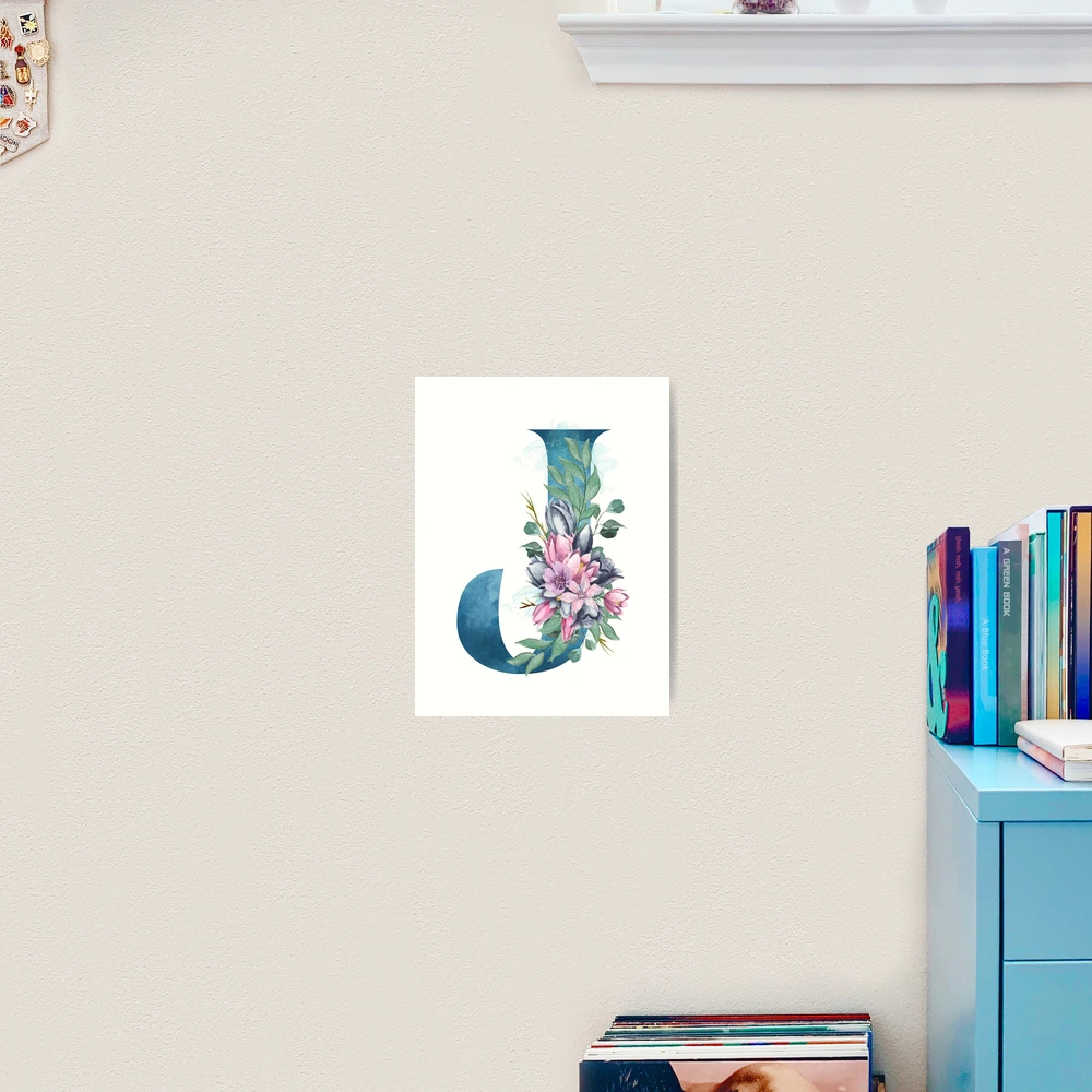 Letter J Initial Or Monogram With Watercolor Flowers