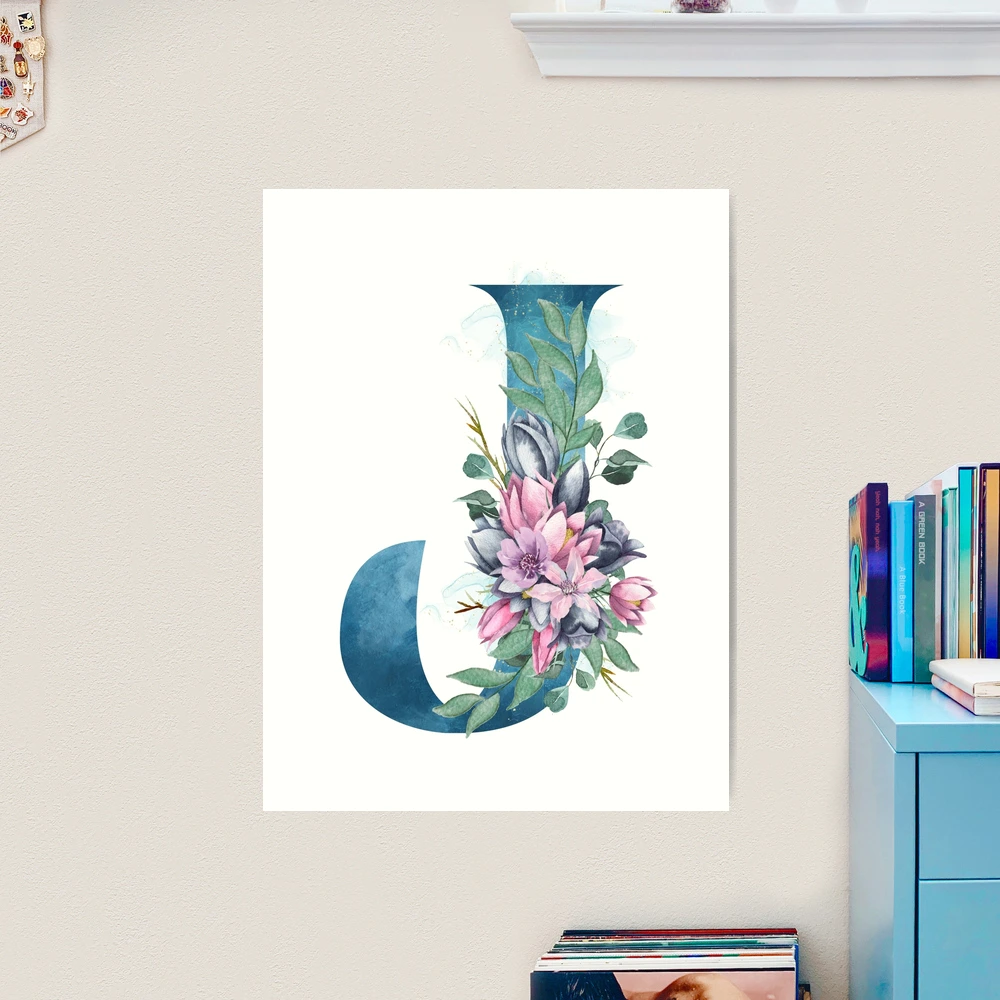 原画『flower, j'.』 A drawing of a floral letter j with a flower in the middle