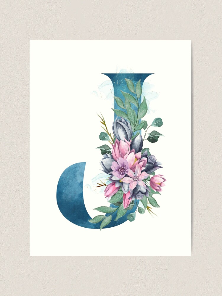 原画『flower, j'.』 Letter J Initial Or Monogram With Watercolor Flowers
