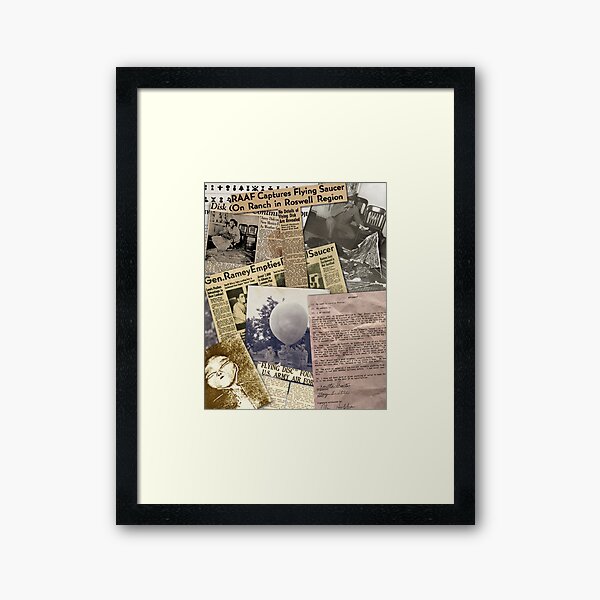 Roswell UFO Incident 1947 newspaper clippings collage Framed Art Print
