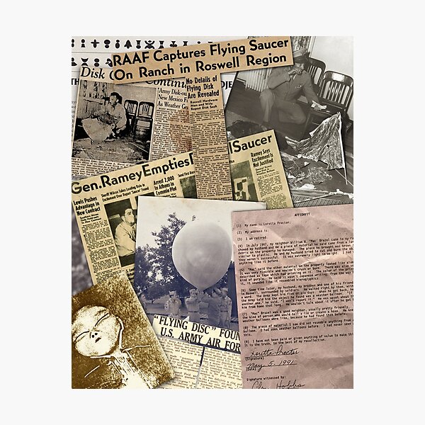 Roswell UFO Incident 1947 newspaper clippings collage Photographic Print