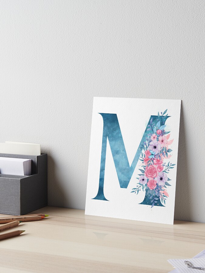 Personalized Monogram Initial Letter C Blue Watercolor Flower