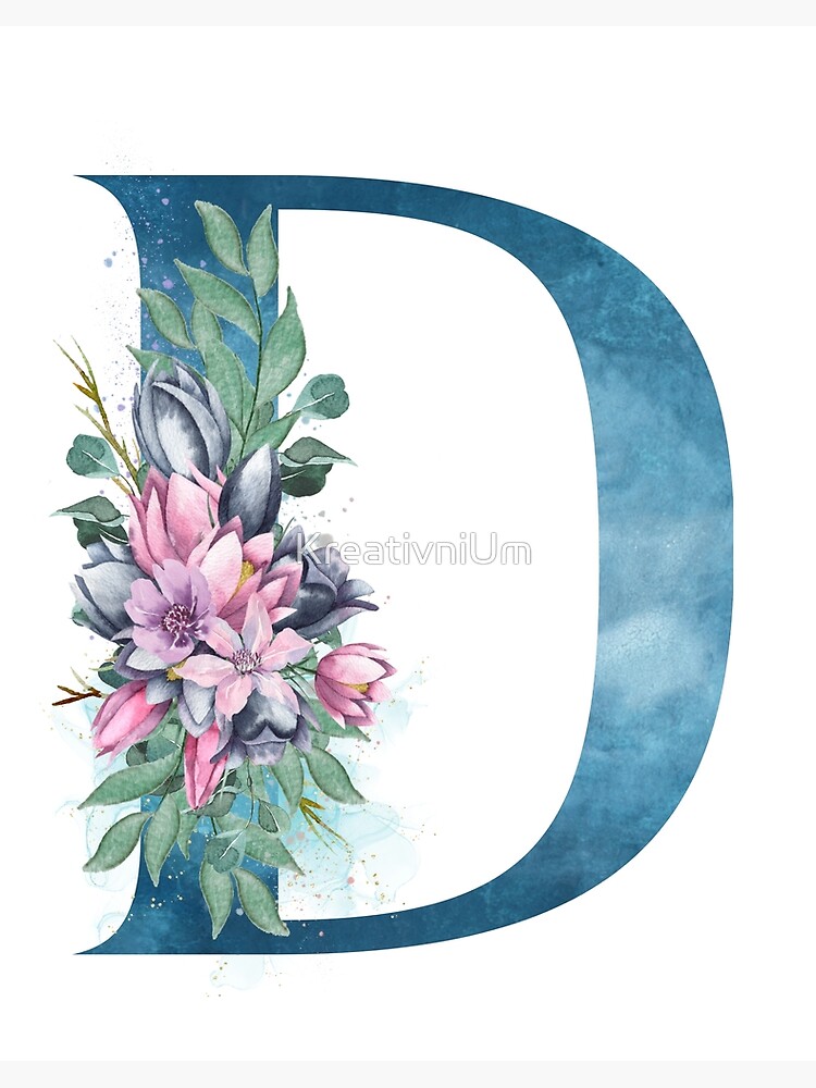 Personalized Monogram Initial Letter J Blue Watercolor Flower