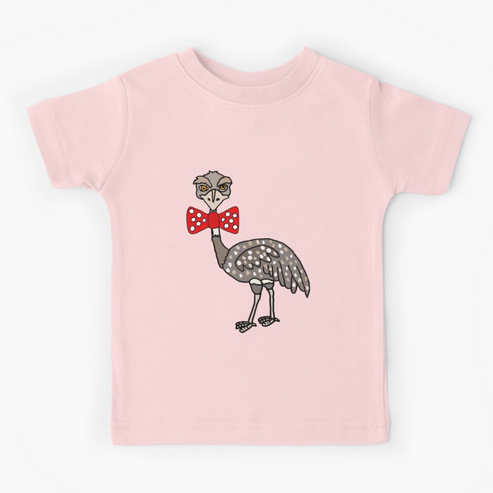 Funny Emu Bird wearing red bow tie Cartoon Kids T-Shirt