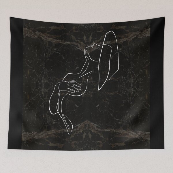 Artikelvorschau, Black Gold White Female Body Silhouette Continuous Line Drawing on Marble Texture Pattern entworfen und verkauft von LaceySkies.