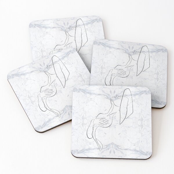 Item preview, Black White Female Body Silhouette Continuous Line Drawing on Marble Texture Pattern  designed and sold by LaceySkies.