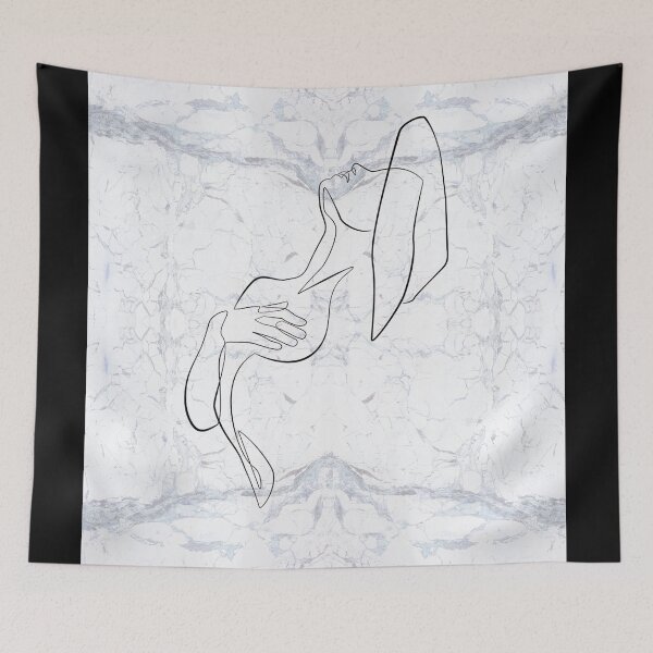 Item preview, Black White Female Body Silhouette Continuous Line Drawing on Marble Texture Pattern  designed and sold by LaceySkies.