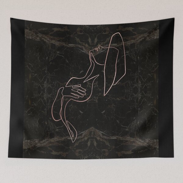 Item preview, Black Rosegold White Female Body Silhouette Continuous Line Drawing on Marble Texture Pattern  designed and sold by LaceySkies.