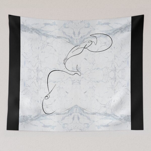 Item preview, White Black Female Body Silhouette Continuous Line Drawing on Marble Texture Pattern  designed and sold by LaceySkies.