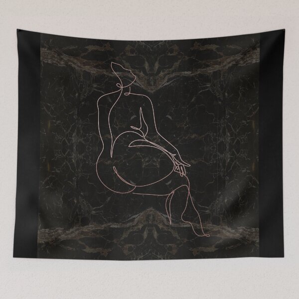 Item preview, Black Rosegold White Curvy Female Body Silhouette Continuous Line Drawing on Marble Texture Pattern  designed and sold by LaceySkies.