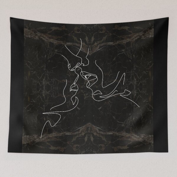 Artikelvorschau, Black Gold White Couple Kiss Lips Silhouette Continuous Line Drawing on Marble Texture Pattern  entworfen und verkauft von LaceySkies.